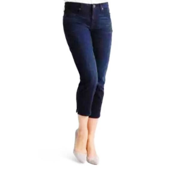 Women's Spanx Slim-X Casual Capri Denim Jeans Dark Dipped Stretch NWT - Picture 1 of 13